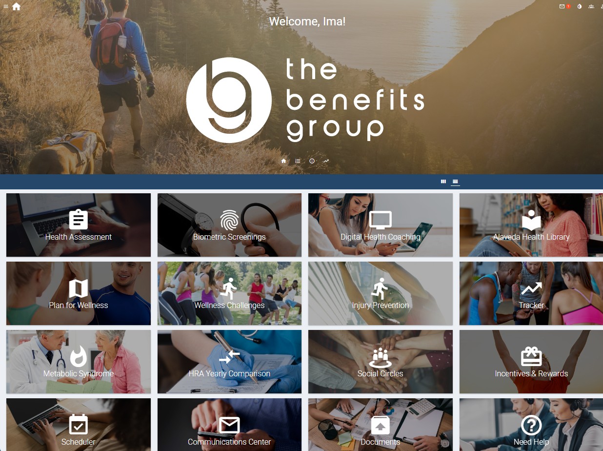 MediKeeper wellness platform — full dashboard view showing health assessment, biometric screenings, digital coaching, wellness challenges, incentives and more